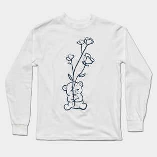 Cute teddy bear holding flowers Long Sleeve T-Shirt